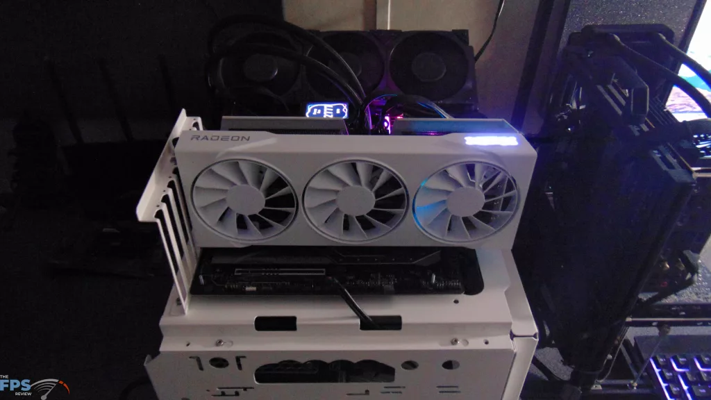 XFX Swift AMD Radeon RX 9070 OC White Triple Fan Gaming Edition Installed in Computer XFX LED Logo