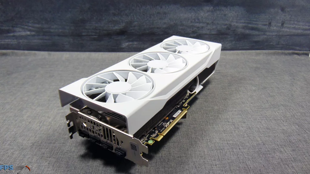 XFX Swift AMD Radeon RX 9070 OC White Triple Fan Gaming Edition Top View Angled