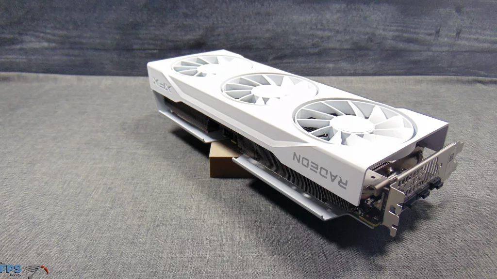 XFX Swift AMD Radeon RX 9070 OC White Triple Fan Gaming Edition Top View Angled