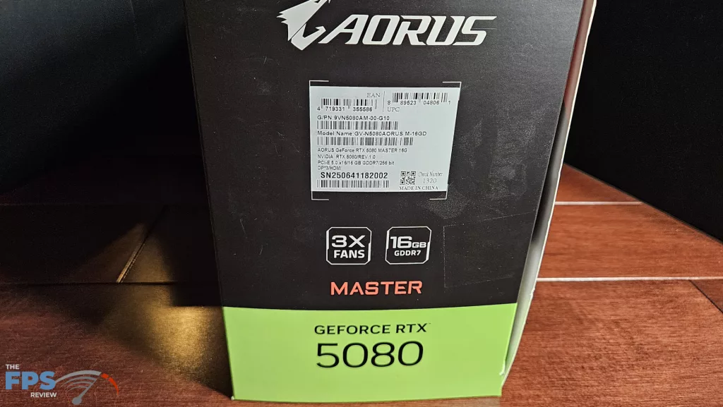 GIGABYTE AORUS GeForce RTX 5080 MASTER : box label