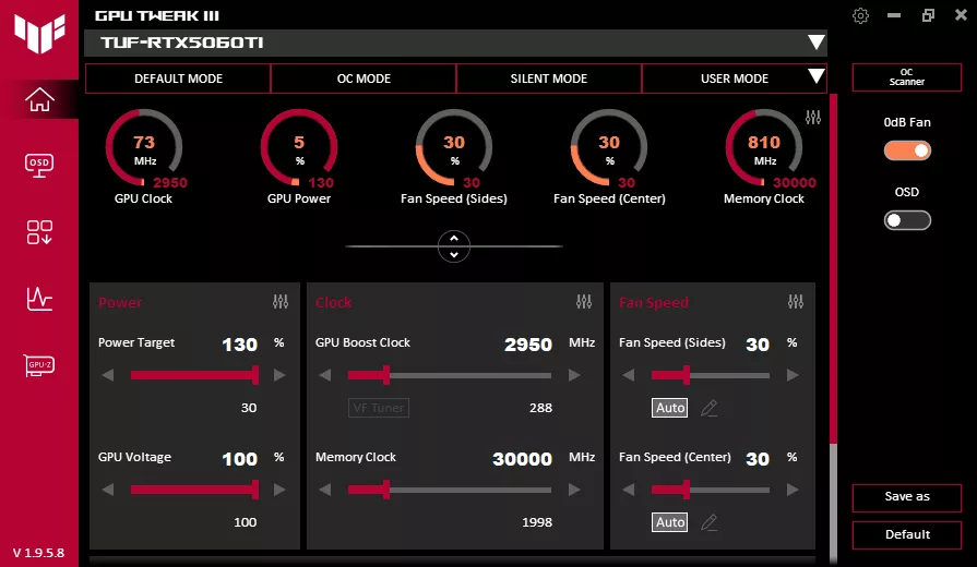 ASUS TUF Gaming GeForce RTX 5060 Ti 16GB OC Edition GPU Tweak III Overclock