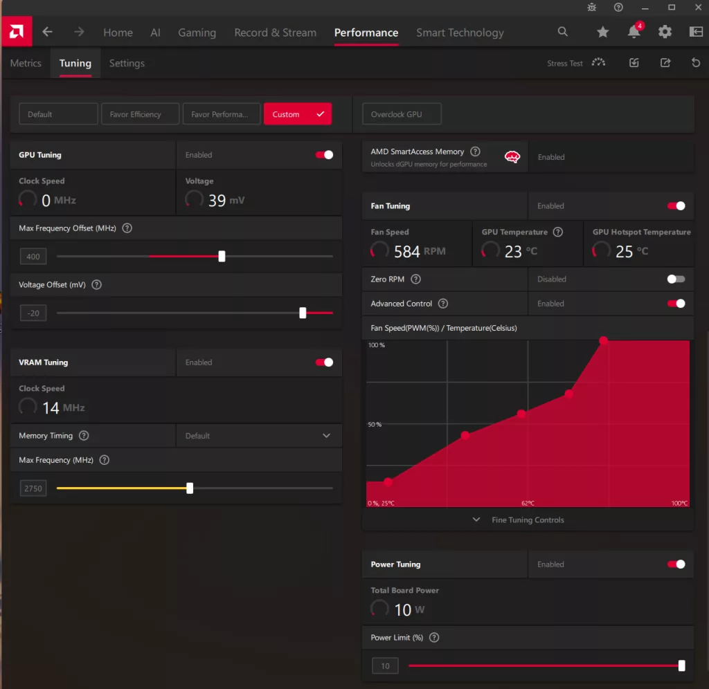 AMD Adrenalin Software Performance Tuning Overclock Screenshot