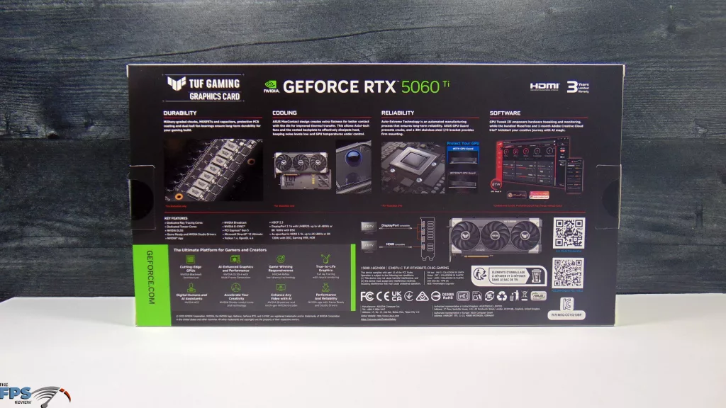 ASUS TUF Gaming GeForce RTX 5060 Ti 16GB OC Edition Box Back