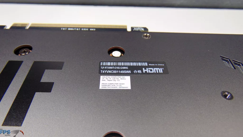 ASUS TUF Gaming GeForce RTX 5060 Ti 16GB OC Edition Label