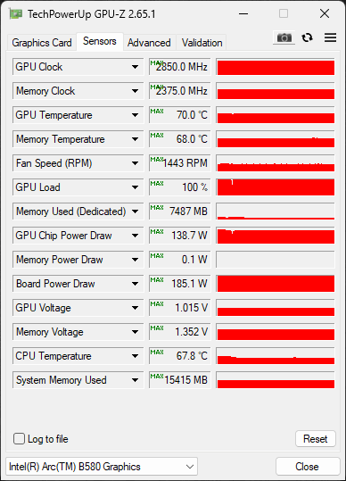 GPU-Z Sensors Screenshot