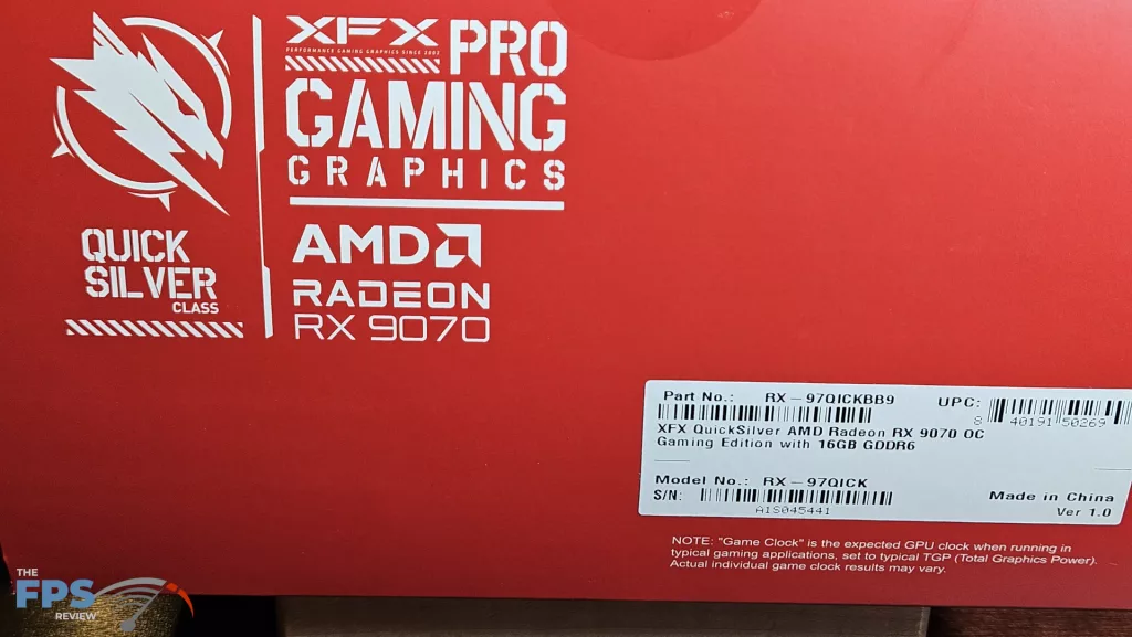 XFX QuickSilver AMD Radeon RX 9070 OC Gaming Edition: box label