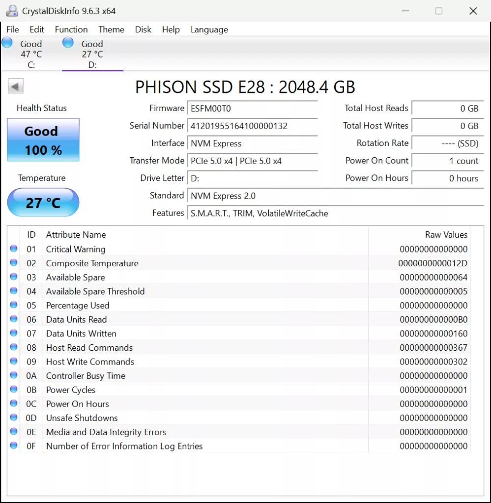CrystalDiskInfo Screenshot