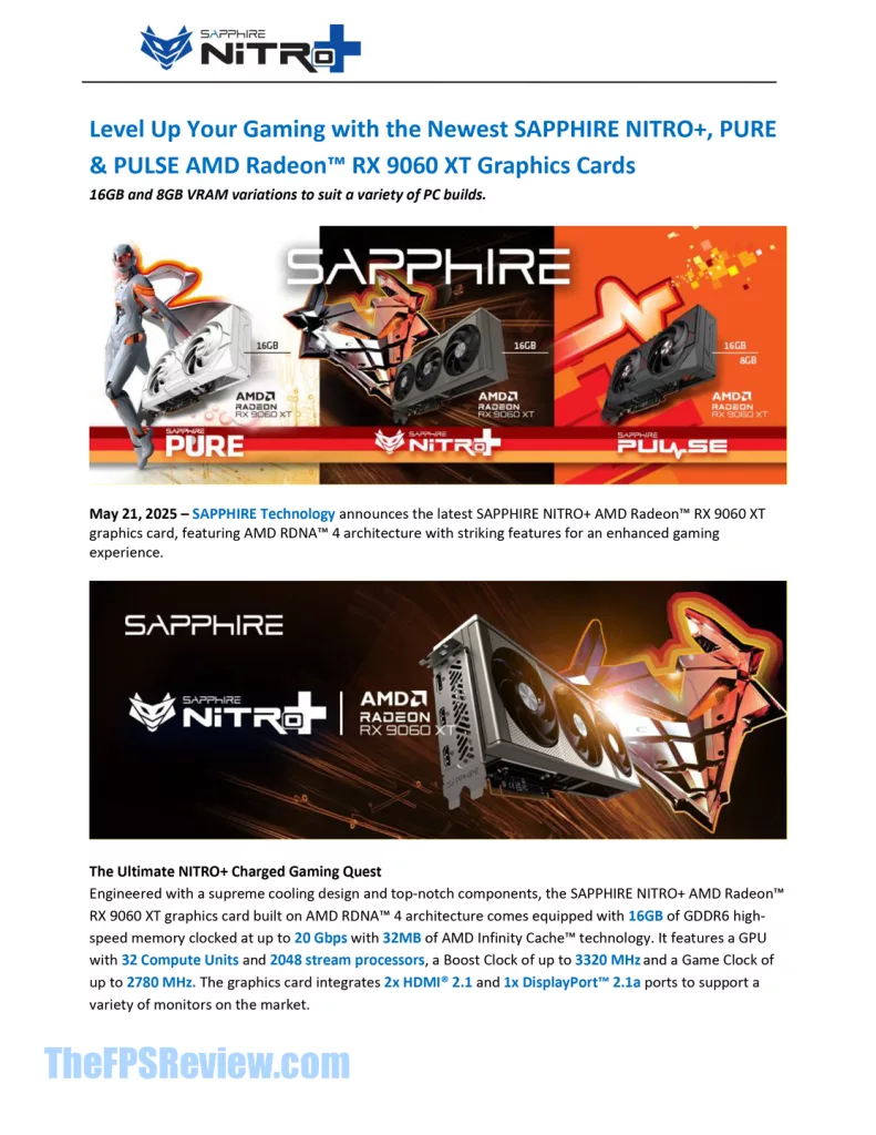 SAPPHIRE Radeon RX 9060 XT Product Information and Models Specs
