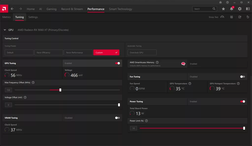 AMD Adrenalin Performance Tuning Overclock Screenshot