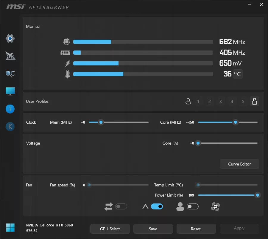 MSI Afterburner Overclocking Screenshot