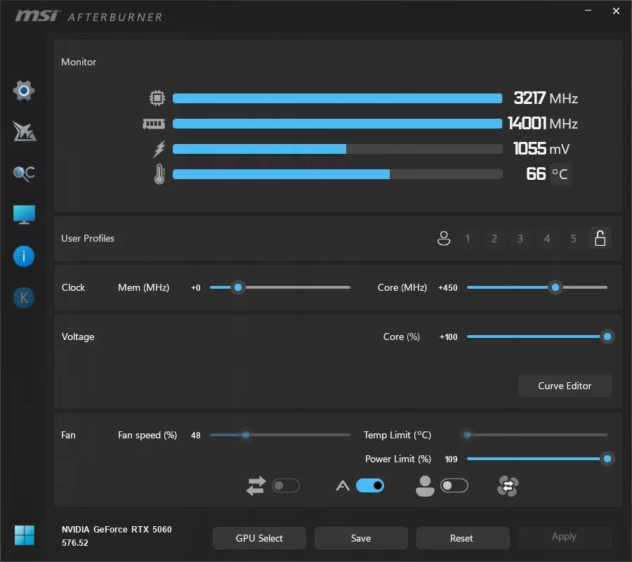 MSI Afterburner Overclocking With Voltage Screenshot