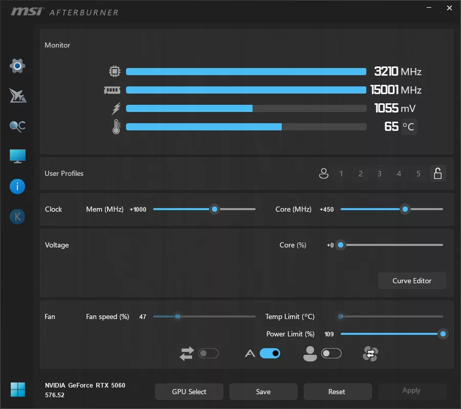 MSI Afterburner Overclocking with Memory Screenshot