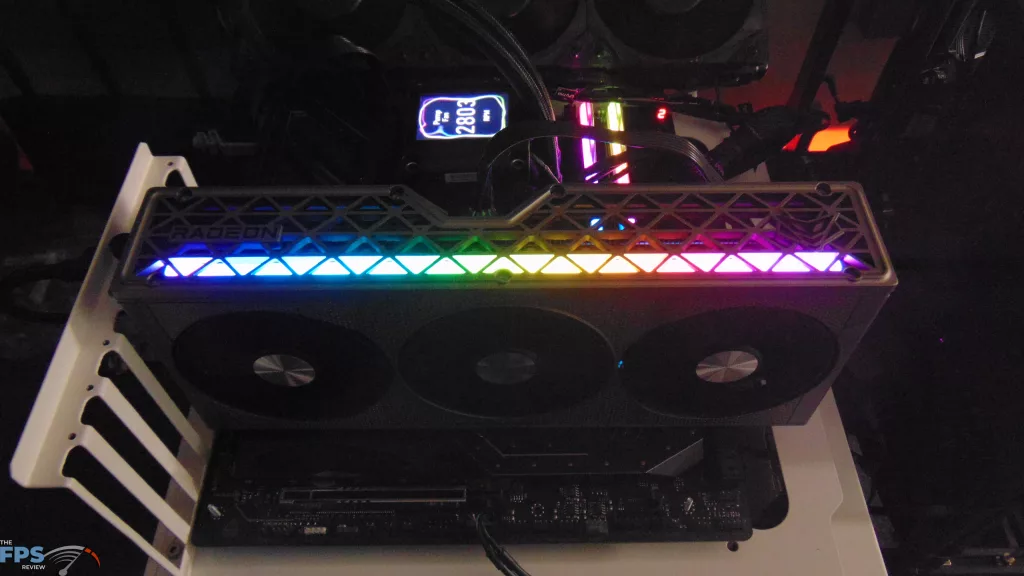 SAPPHIRE NITRO+ AMD Radeon RX 9060 XT Video Card Installed in Computer RGB Turned On