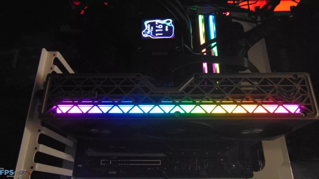 SAPPHIRE NITRO+ AMD Radeon RX 9060 XT Video Card Installed in Computer RGB Turned On