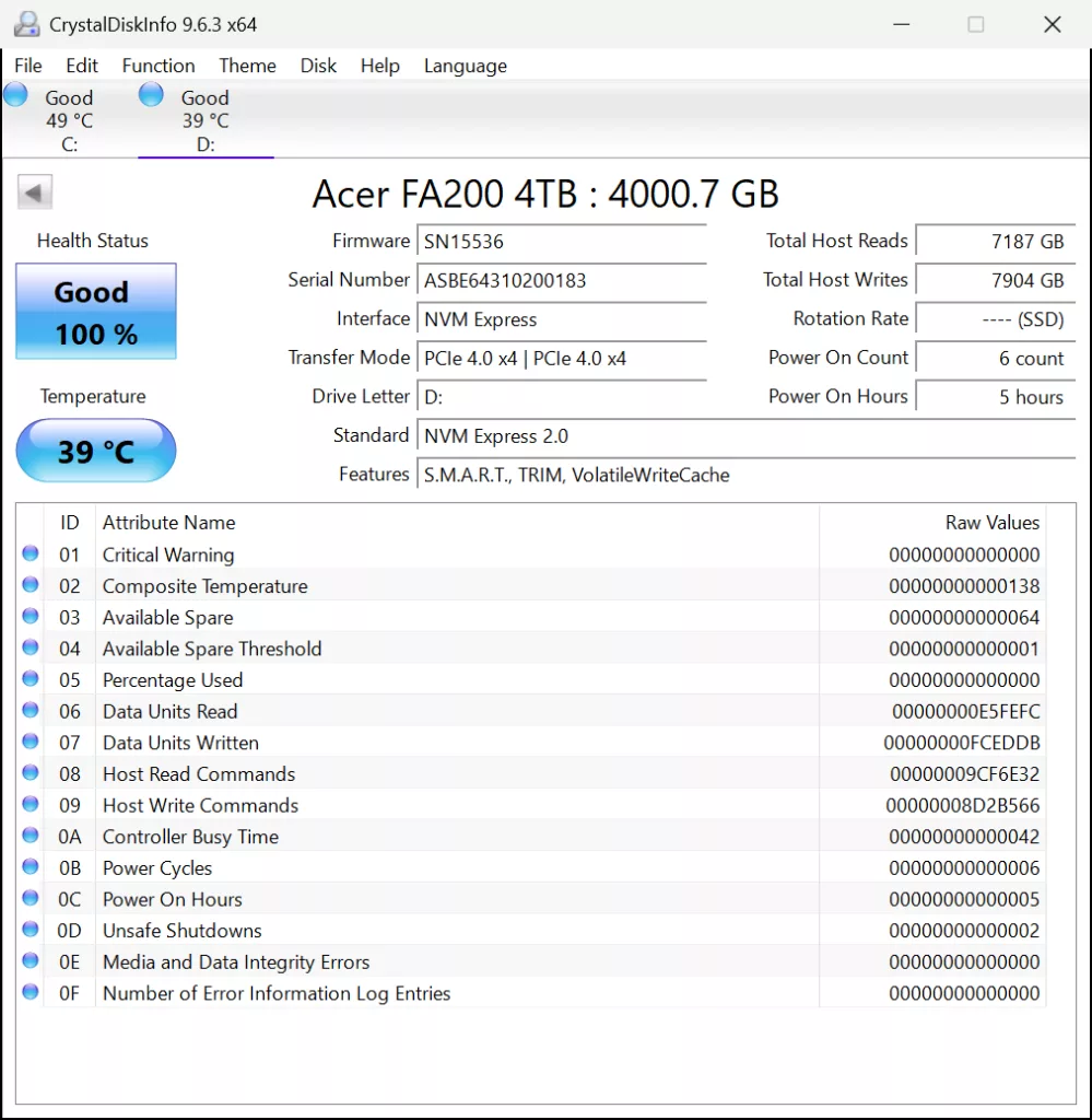 CrystalDiskInfo Screenshot
