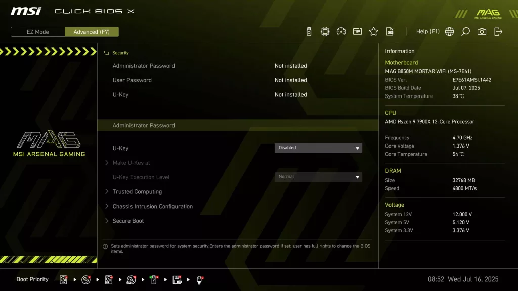 BIOS screen