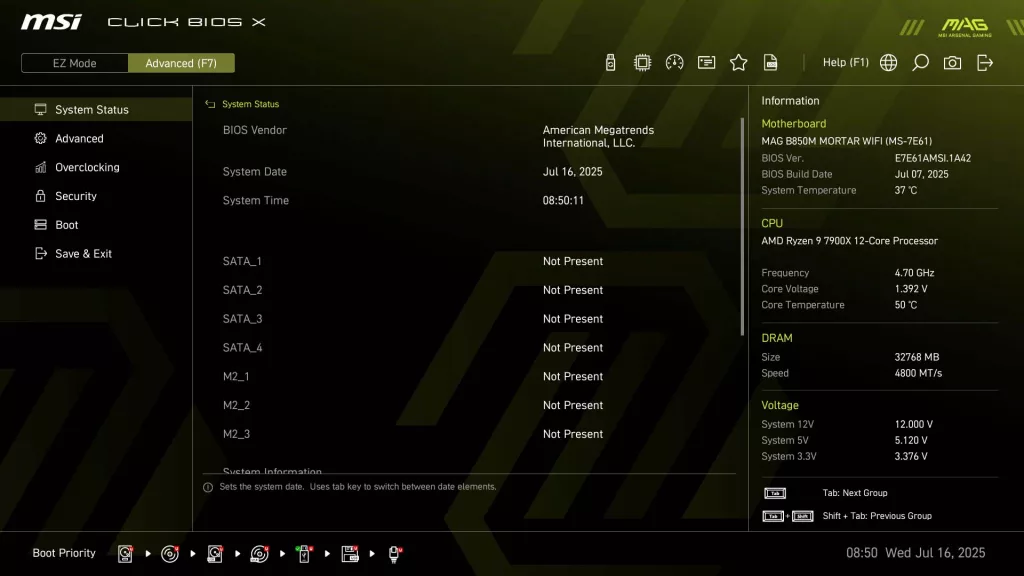 BIOS screen