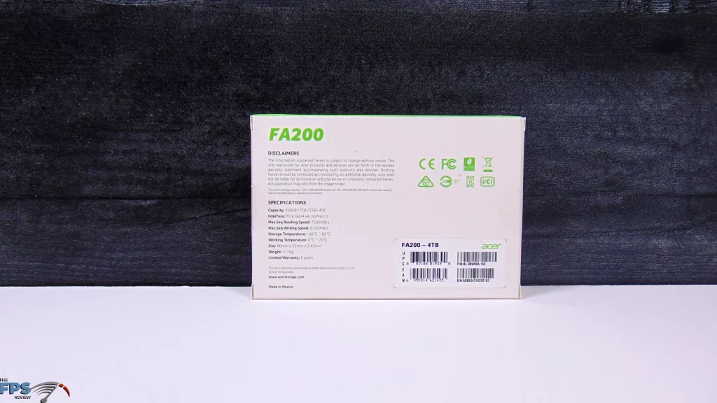 Acer FA200 4TB PCIe Gen4 M.2 NVMe SSD Box Back