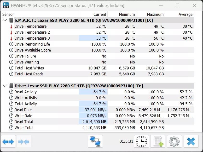 HWiNFO64 Temperature Screenshot With Case Fan