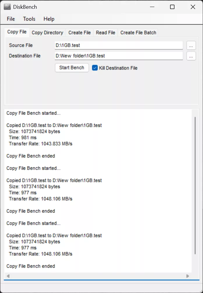 DiskBench 1GB File Copy Screenshot