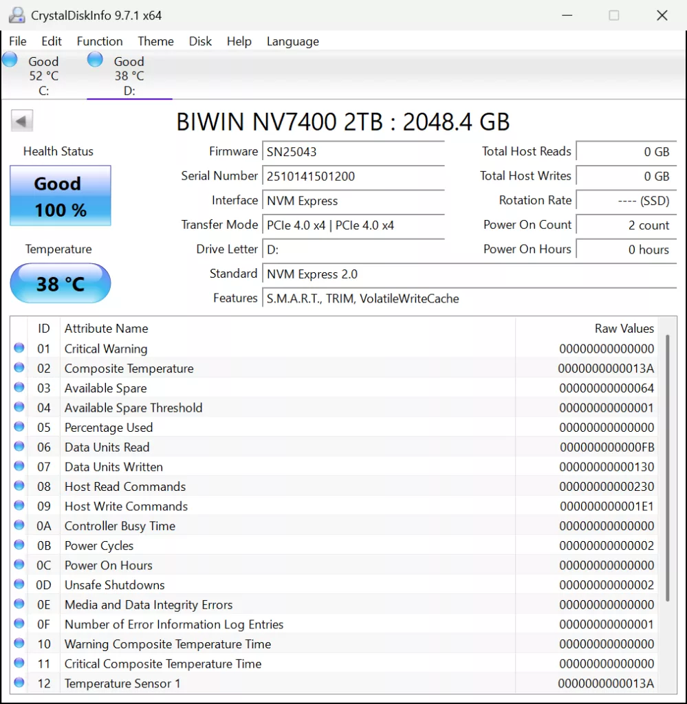 CrystalDiskInfo Screenshot