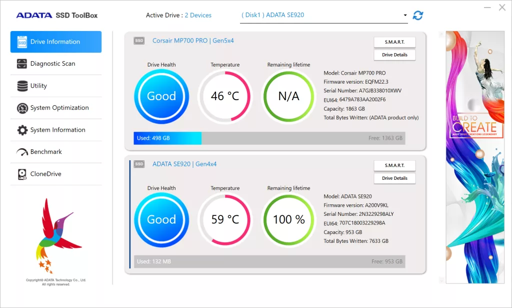 ADATA SSD ToolBox Screenshot