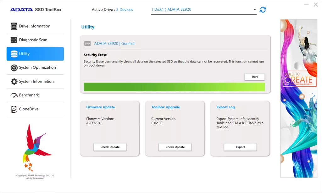ADATA SSD ToolBox Screenshot