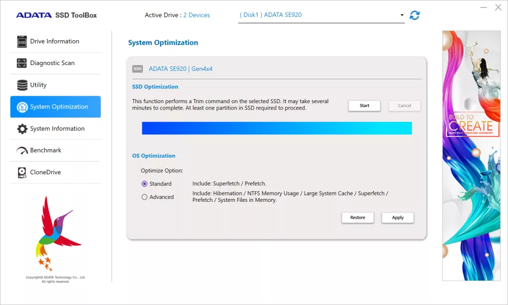 ADATA SSD ToolBox Screenshot