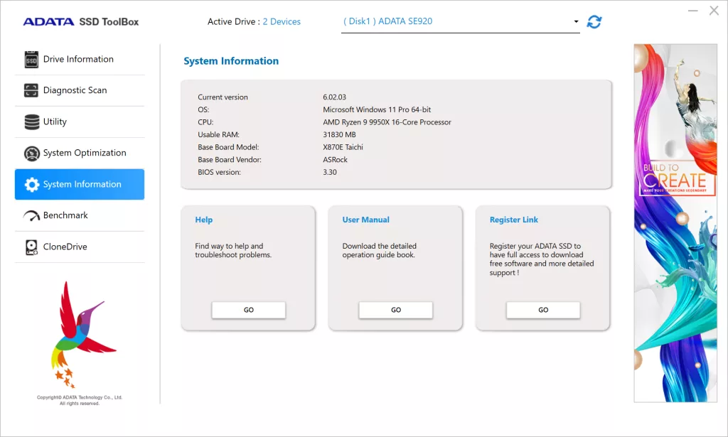 ADATA SSD ToolBox Screenshot