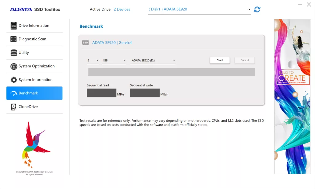 ADATA SSD ToolBox Screenshot