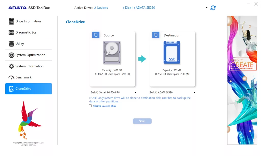ADATA SSD ToolBox Screenshot