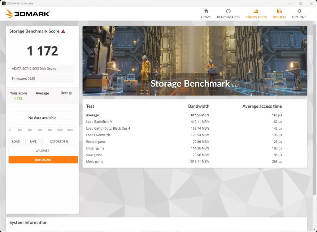 3DMark Storage Benchmark Screenshot