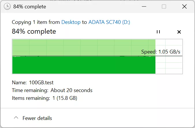 100GB File Copy exFAT Screenshot