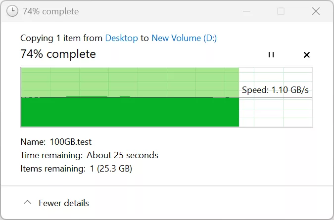 100GB File Copy NTFS Screenshot