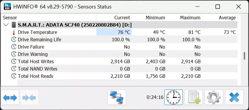 HWiNFO64 Temperature Screenshot