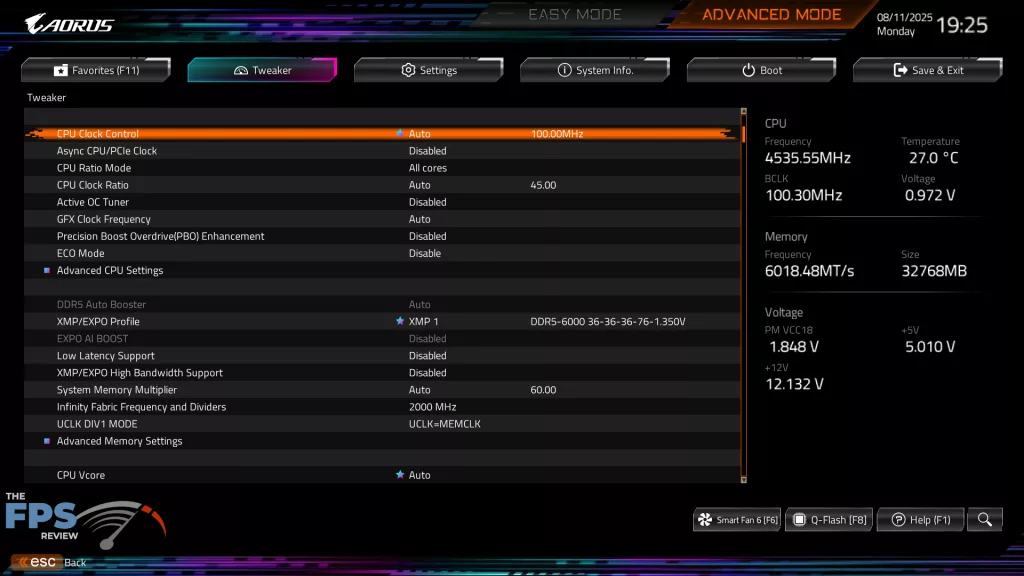 GIGABYTE X870E AORUS MASTER: UEFI/BIOS : Advanced Mode