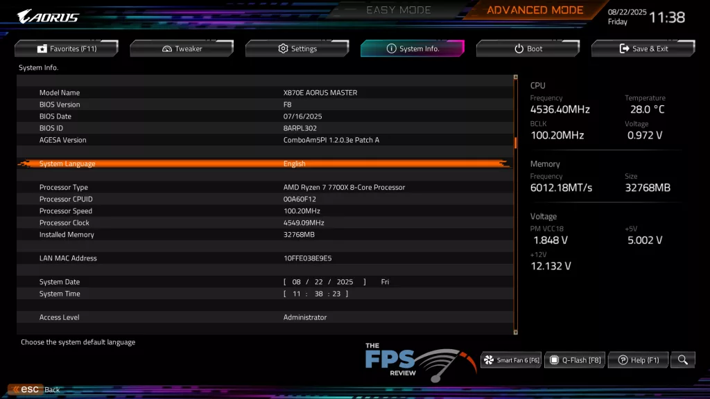 GIGABYTE X870E AORUS MASTER: UEFI/BIOS