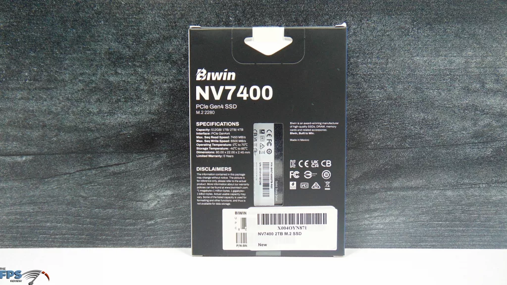 Biwin Black Opal NV7400 2TB PCIe Gen4 M.2 NVMe SSD Box Back