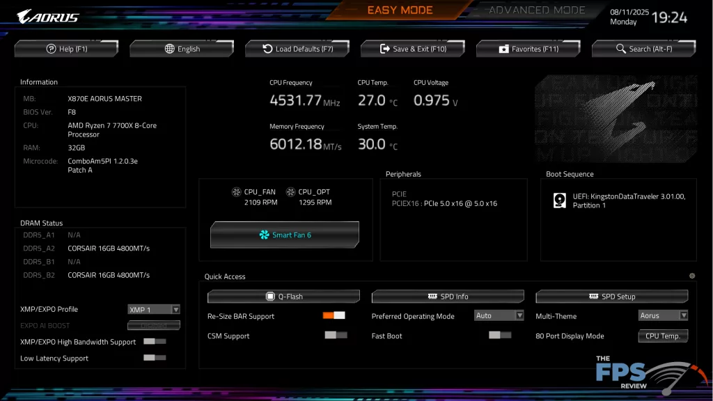 GIGABYTE X870E AORUS MASTER: UEFI/BIOS : Easy Mode