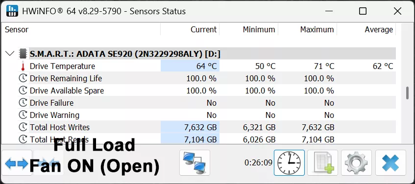 Full Load Open Position Fan On HWiNFO64 Temperature Screenshot