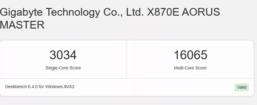 GIGABYTE X870E AORUS MASTER: GeekBench6 Pro