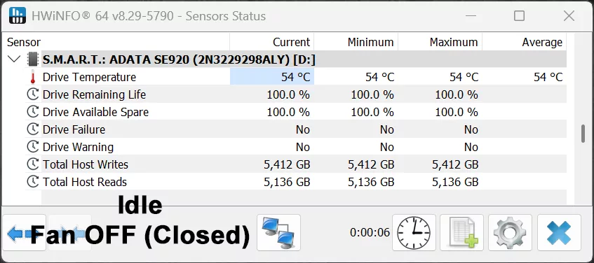 Idle Closed Position Fan Off HWiNFO64 Temperature Screenshot