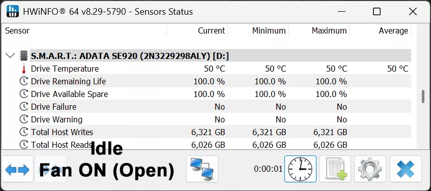 Idle Open Position Fan On HWiNFO64 Temperature Screenshot