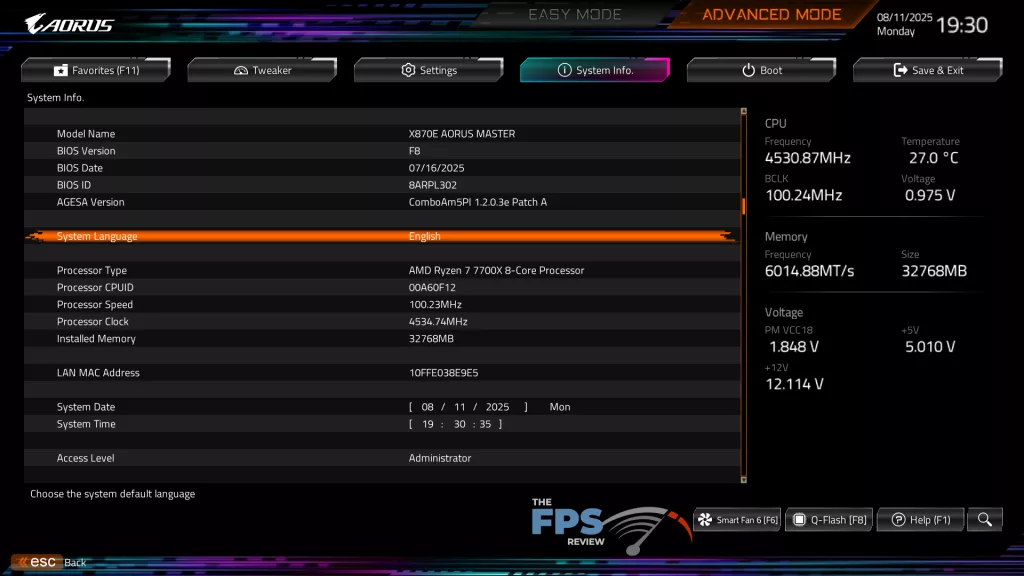 GIGABYTE X870E AORUS MASTER: UEFI/BIOS
