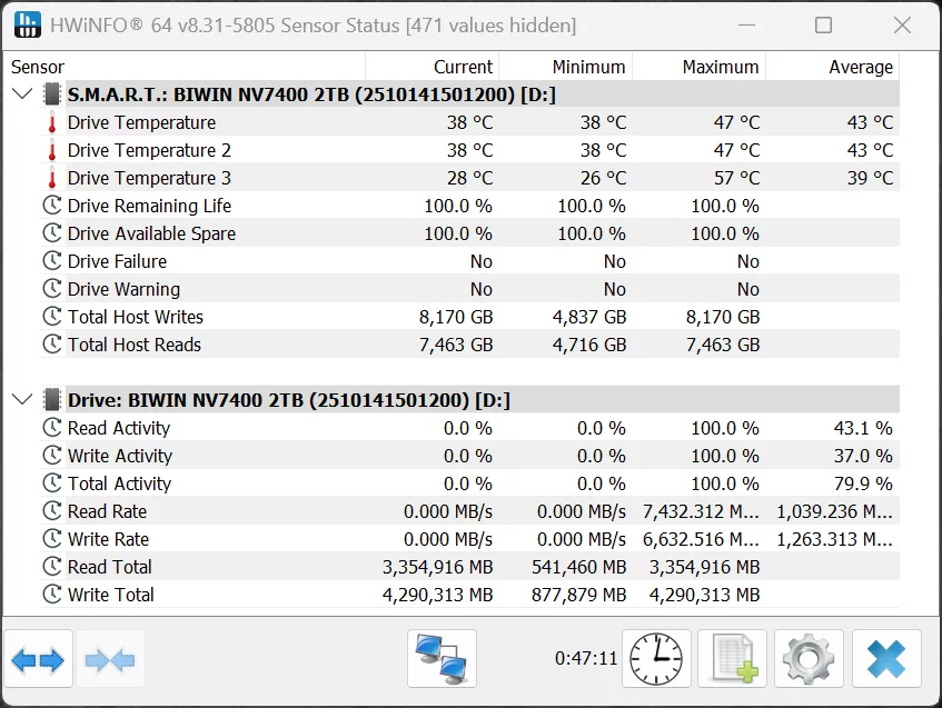 HWiNFO64 Temperatures With Case Fan Screenshot