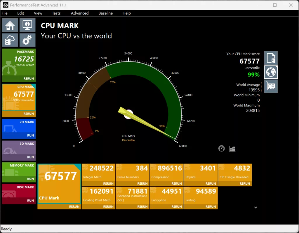 SAPPHIRE NITRO+ B850A WIFI 7 Motherboard Default DDR5 6000MT/s PassMark CPU Mark Performance Screenshot