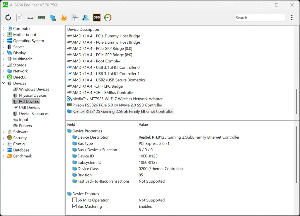 SAPPHIRE NITRO+ B850A WIFI 7 Motherboard Default DDR5 6000MT/s AIDA64 Screenshot