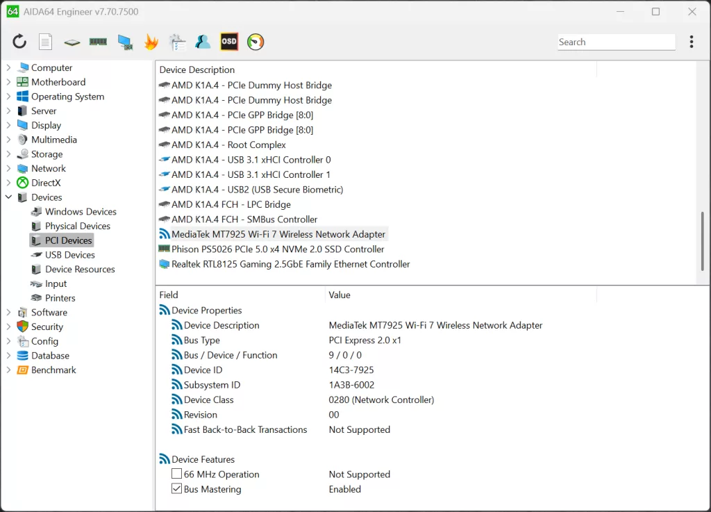 SAPPHIRE NITRO+ B850A WIFI 7 Motherboard Default DDR5 6000MT/s AIDA64 Screenshot