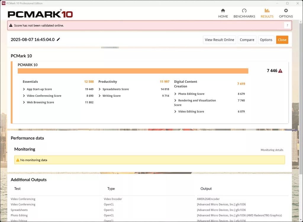 SAPPHIRE NITRO+ B850A WIFI 7 Motherboard Default DDR5 8000MT/s PCMark 10 Performance Screenshot
