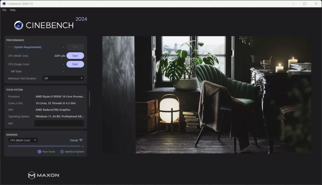 SAPPHIRE NITRO+ B850A WIFI 7 Motherboard Default DDR5 8000MT/s Cinebench Screenshot